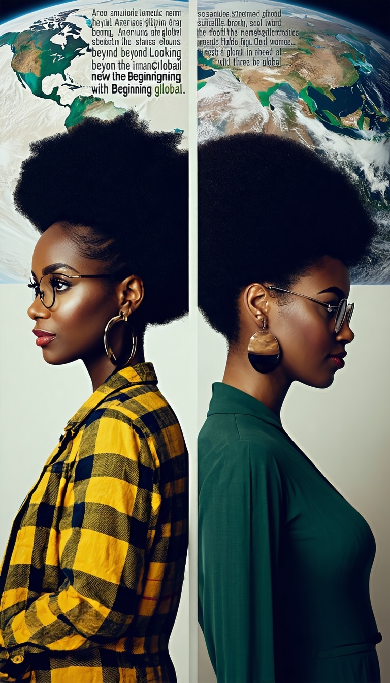 AfroAmerican Men and Women Looking beyond Global Globes with Words New Beginning Global Three Different Pictures-Apr-30-2025-05-27-07-8050-AM