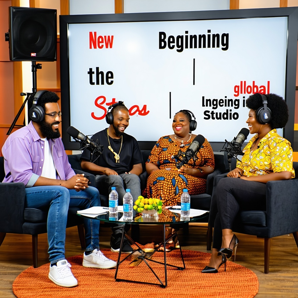 AfroAmericans Life Coaching Podcast Talkshow Images in the Studio Taping with the Words New Beginning Global