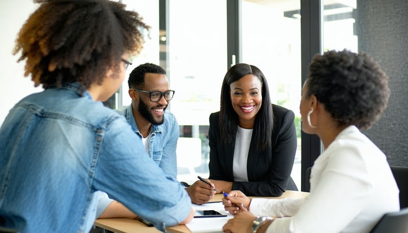A diverse team of consultants and coaches collaborating at New Beginning Global. A diverse team of consultants and coaches collaborating at New Beginning Global.