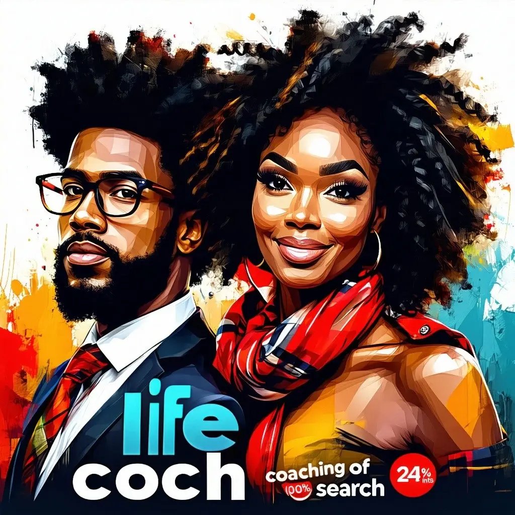 AfroAmerican male and female Life coaching image with the words say life coach 100 of 24Hrs SearchAmazon Author Charlie Luv Angel-1