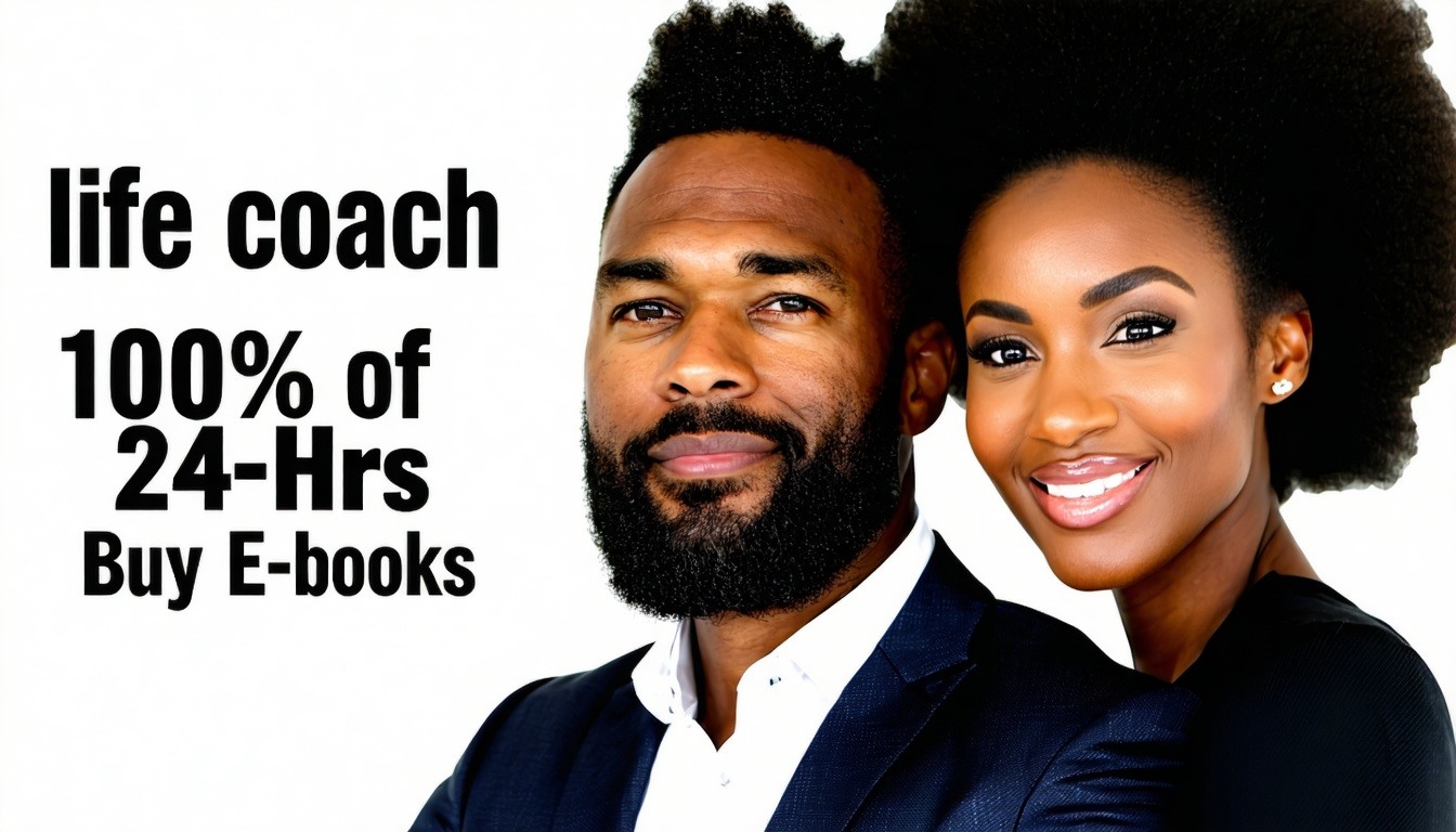 AfroAmerican male and female Life coaching image with the words say life coach 100 of 24Hrs Amazon Buy Ebooks-Apr-18-2025-12-33-35-3196-PM