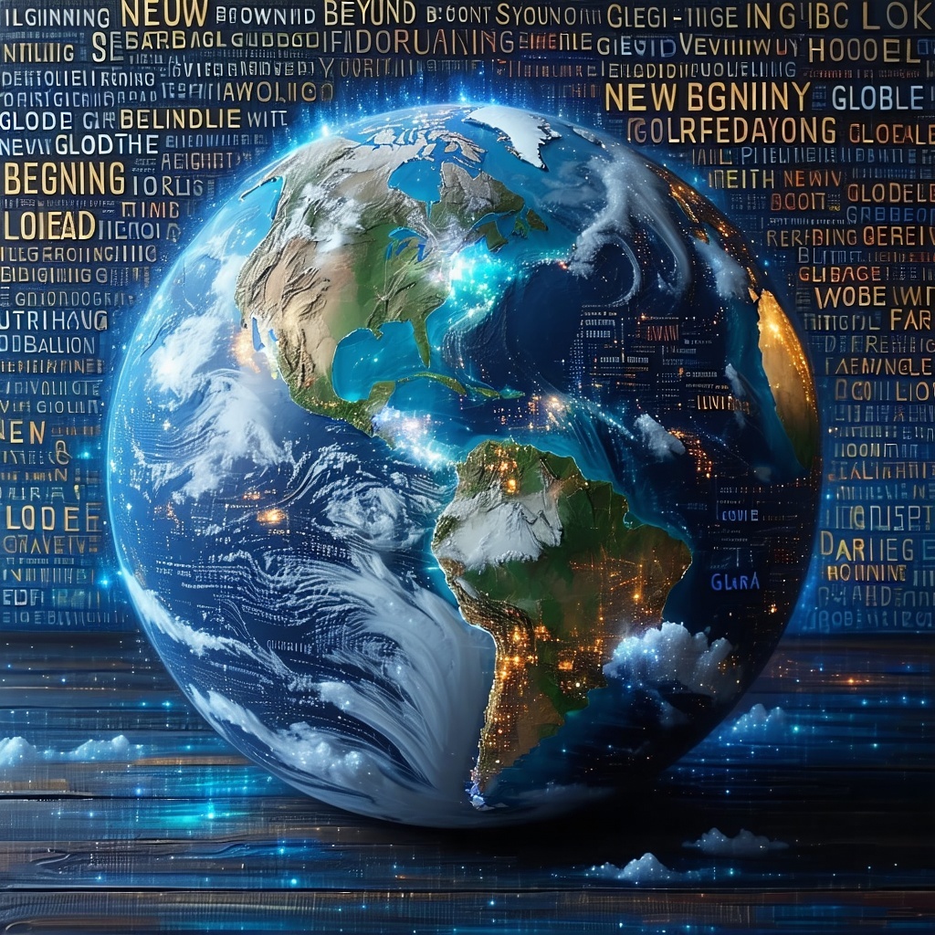 Looking beyond Global Globe with Words New Beginning Global on the Picture-3