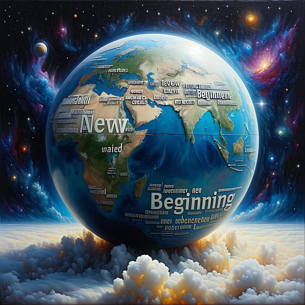 Looking beyond Global Globe with Words New Beginning Global on the Picture-Apr-30-2025-06-40-34-8432-AM