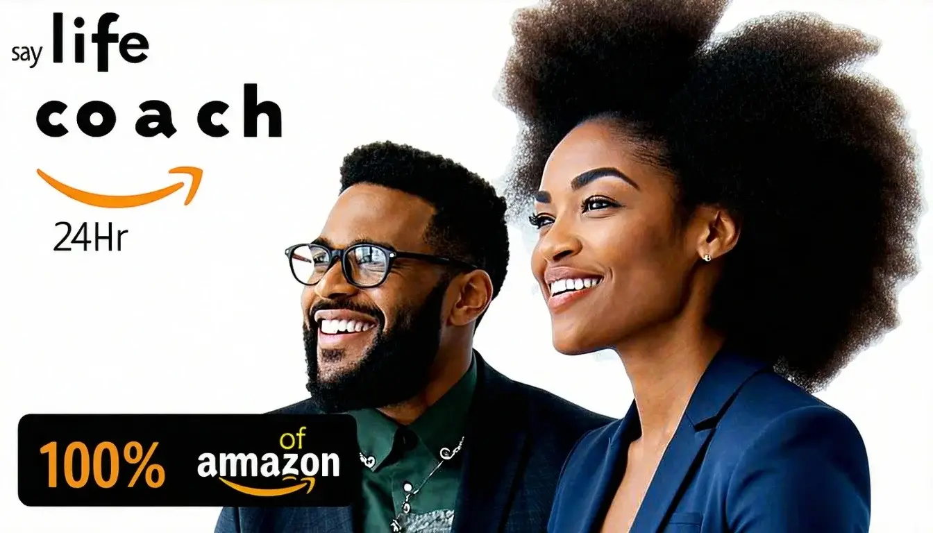 AfroAmerican male and female Life coaching image with the words say life coach 100 of 24Hrs Amazon Kindle store-1